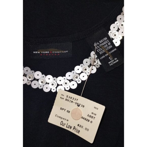 NWT New York & Company Adorned Black Mini Dress with Empire Waist (Size Small) - Picture 3 of 3